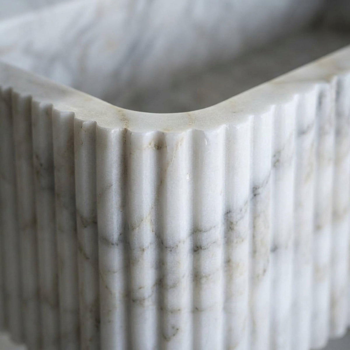 Custom Calacatta Gold Marble Pedestal Basin with Backsplash and Optional Metal Stand, Small Batch Artisan Production — view 5