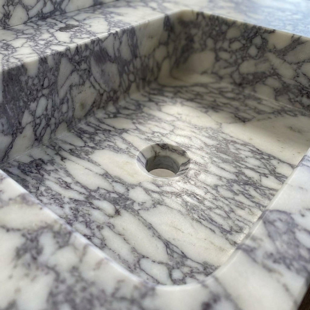Hand Carved Calacatta Viola Marble Vanity Basin with Backsplash and Wood Vanity, Crafted in Limited Batches — view 15