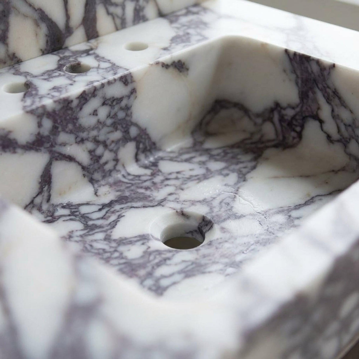 Marble Pedestal Sink | Custom Calacatta Viola Marble Vanity Basin with Backsplash and Wood Vanity, Made in Small Batches — view 18
