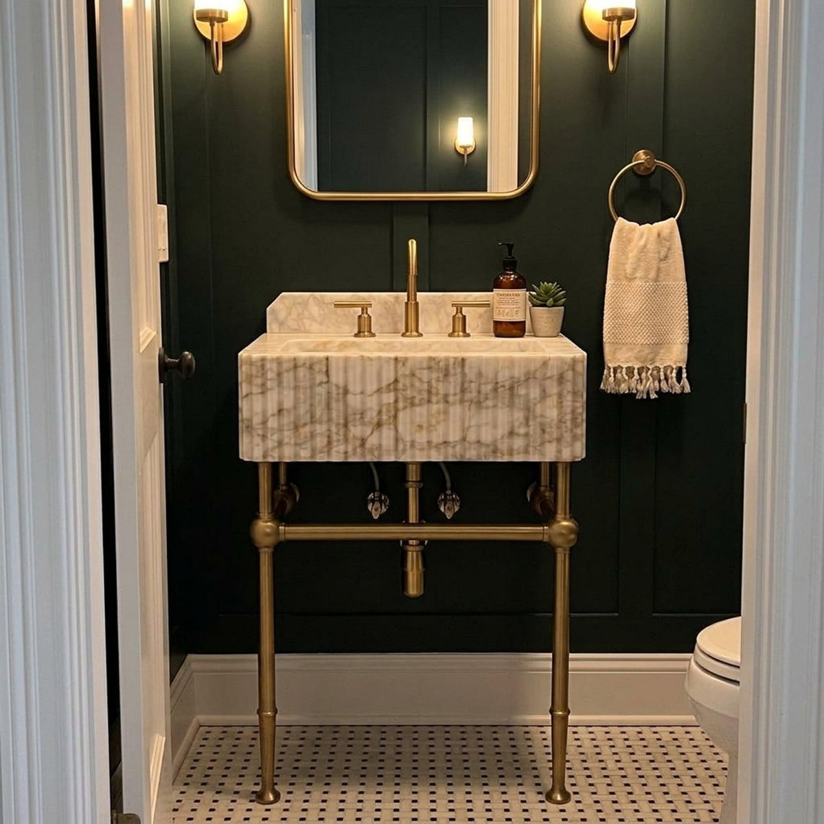 Handmade Calacatta Gold Bathroom Basin with Backsplash and Optional Metal Stand, Crafted in Limited Batches — view 14