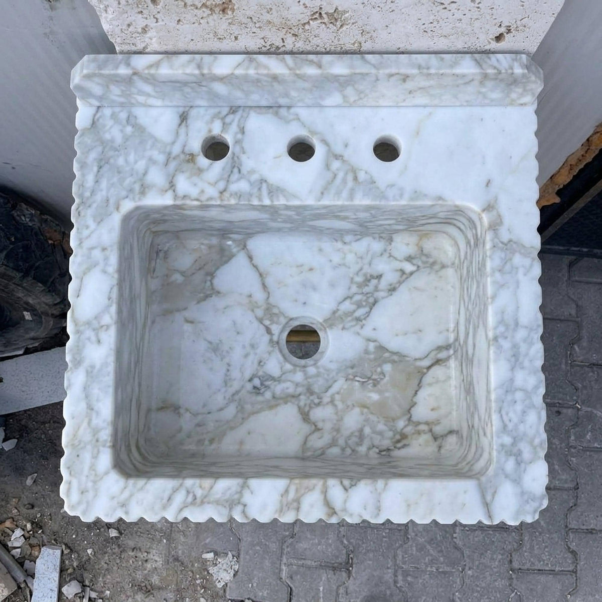Handmade Calacatta Gold Bathroom Basin with Backsplash and Optional Metal Stand, Crafted in Limited Batches — view 5