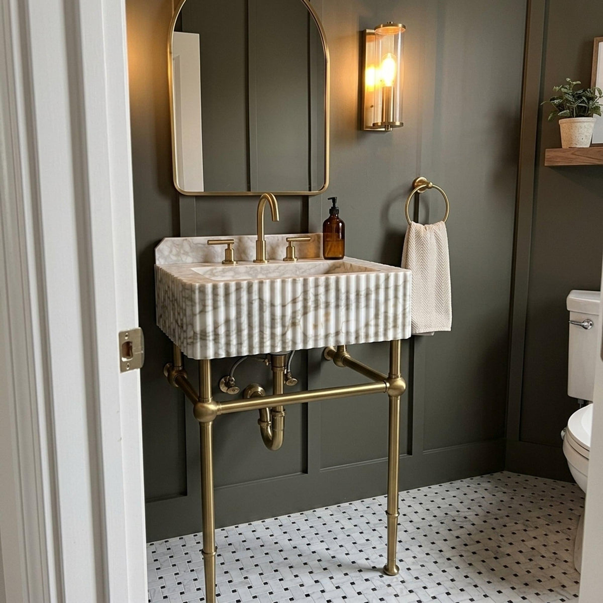 Handmade Calacatta Gold Bathroom Basin with Backsplash and Optional Metal Stand, Crafted in Limited Batches — view 2
