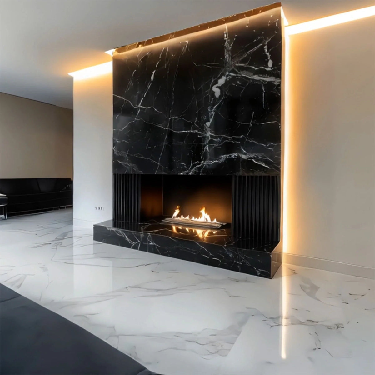 Luxury Black Marble Fireplace Mantel