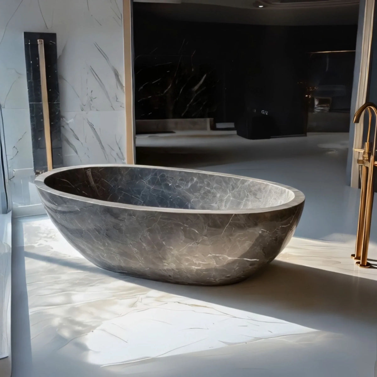 Veined Elegance Marble Bathtub