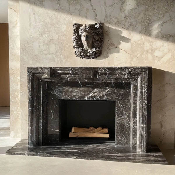 Marble Fireplace Mantel with Ornate Sculpture hover