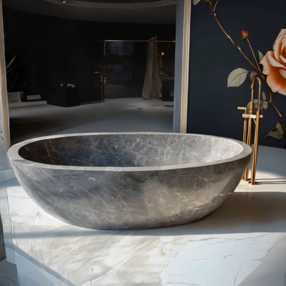 Veined Elegance Marble Bathtub