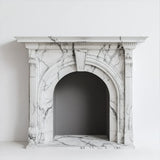 White Marble Arch Fireplace Mantel with Fluted Columns
